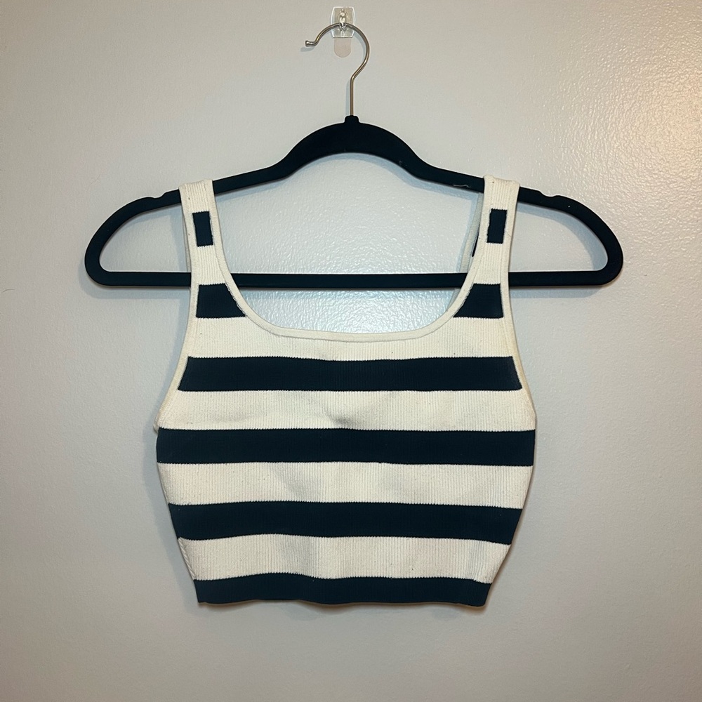 Aritzia Striped Navy and White Women's Crop Top